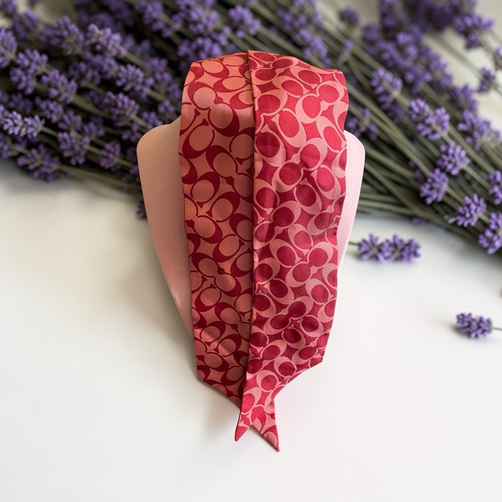 Authentic Coach Red/Pink Patterned Silk Scarf - C… - image 2